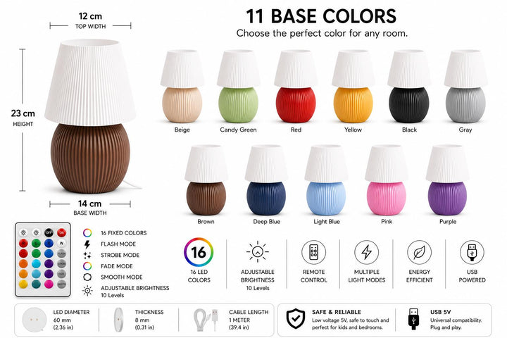 Prime Print 3D Mushroom Ribbed Table Lamp with RGB LED Light